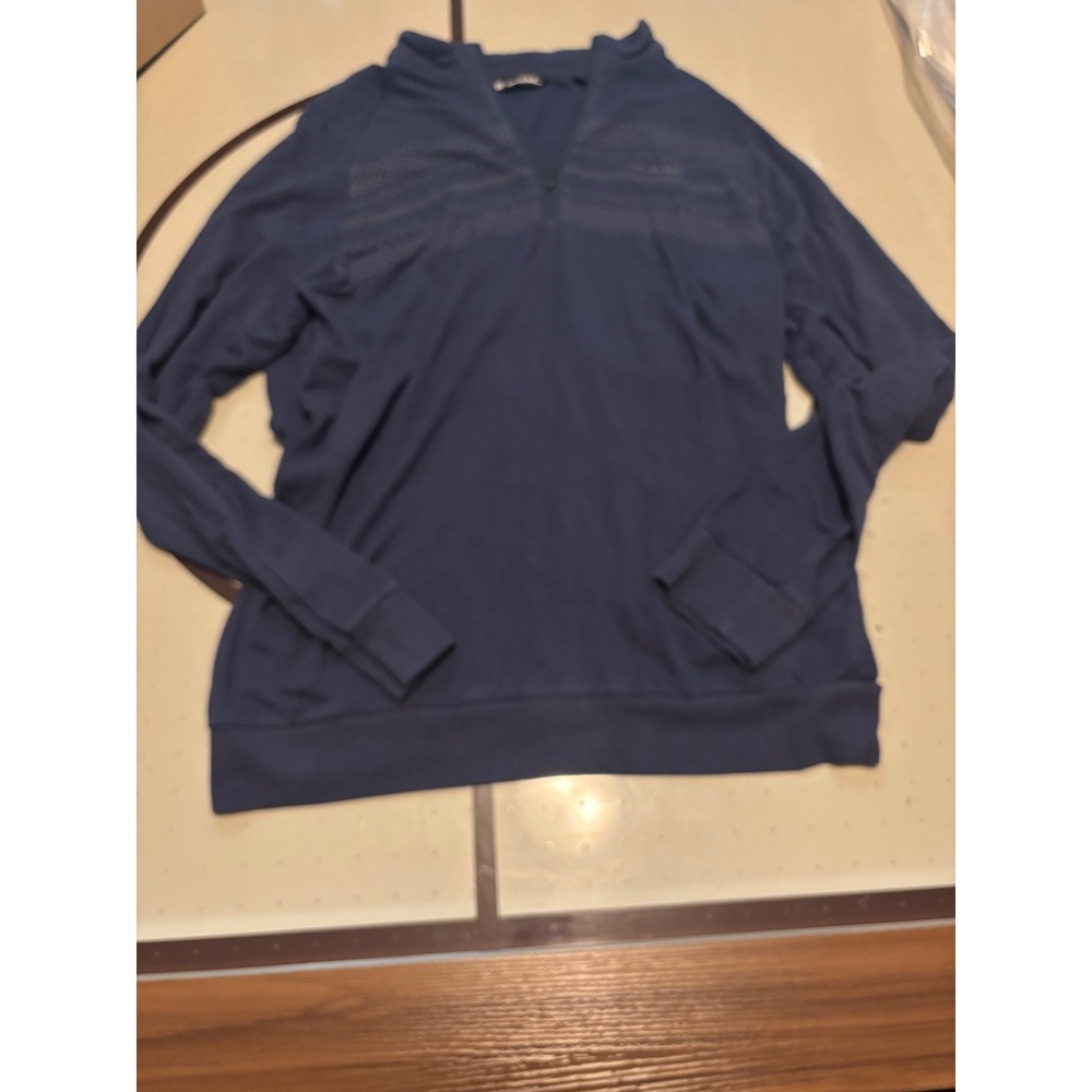 TravisMathew Mens Navy Blue Quarter Zip Pullover Diamond Pattern Logo Size Large